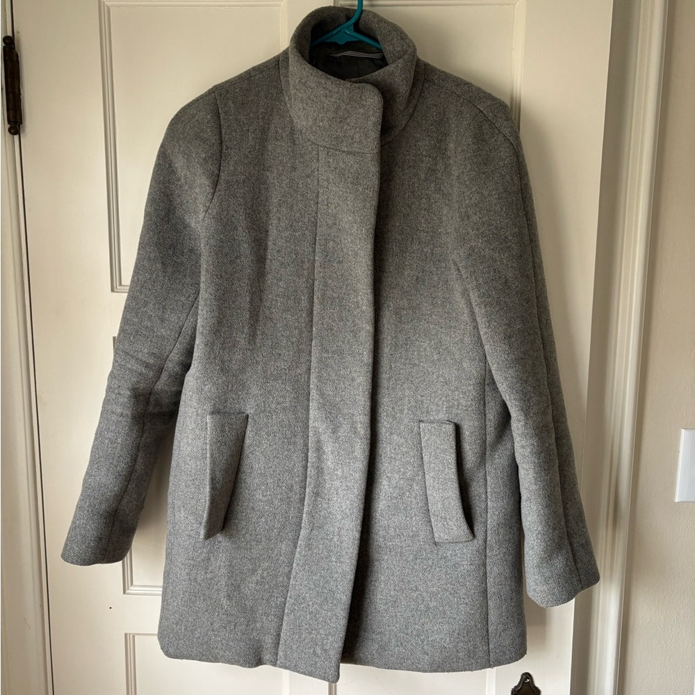 J. Crew Gray Wool-Blend Pea Coat with Stand-Up Collar